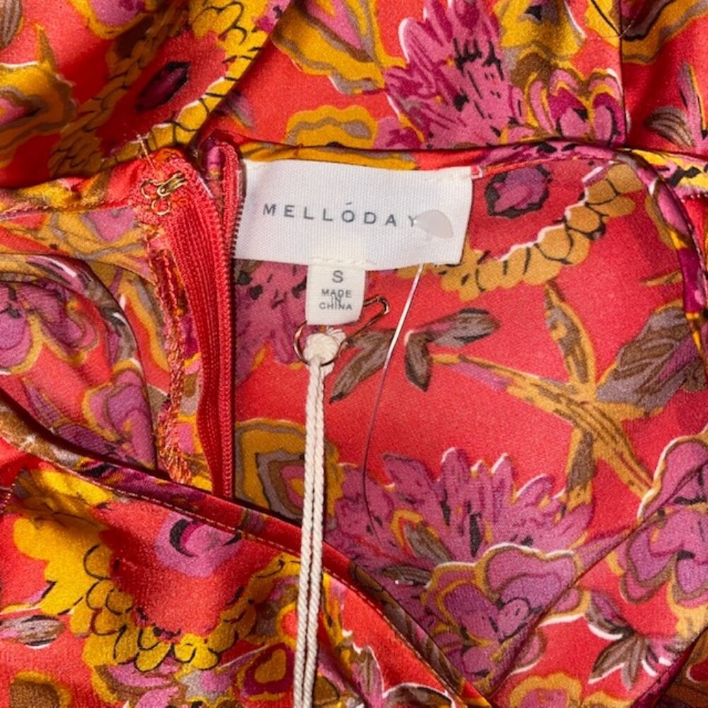 MELLODAY Floral Print Ruched Satin Midi Dress - Women's Small - New with Tags - Picture 6 of 8